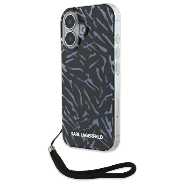 Capa para Apple iPhone 16 Plus, Karl Lagerfeld, Zebra com Alça de Cordão, Roxo