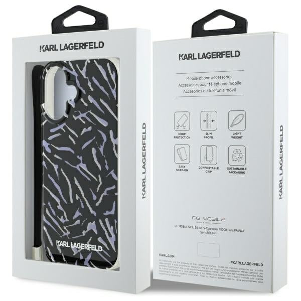 Capa para Apple iPhone 16 Plus, Karl Lagerfeld, Zebra com Alça de Cordão, Roxo