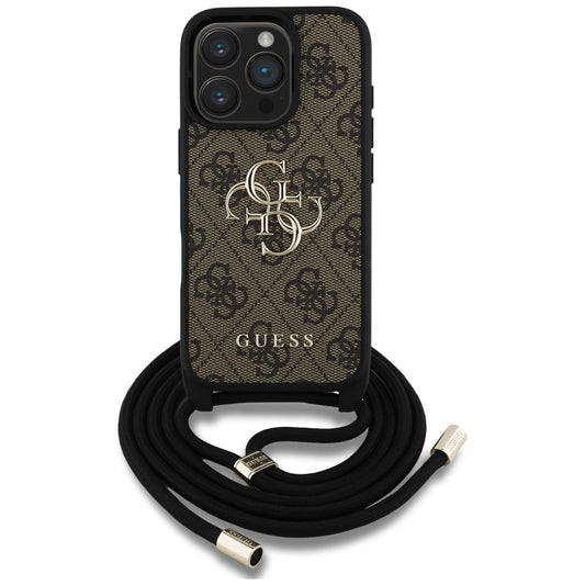 Capa para Apple iPhone 16 Pro, Guess, 4G CBDY Big Logo com Alça de Cordão, Marrom
