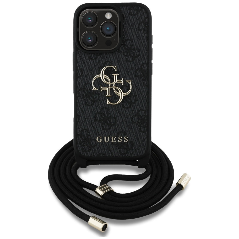 Capa para Apple iPhone 16 Pro, Guess, 4G CBDY Big Logo com Alça de Cordão, Preta