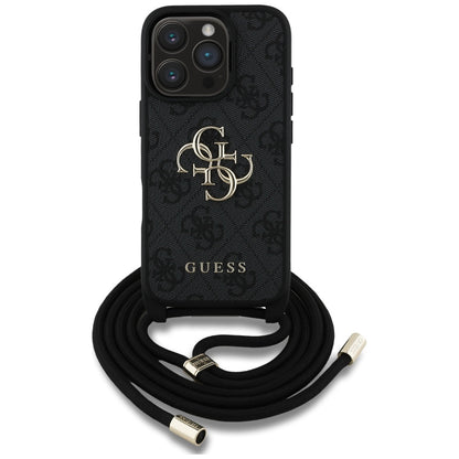 Capa para Apple iPhone 16 Pro, Guess, 4G CBDY Big Logo com Alça de Cordão, Preta