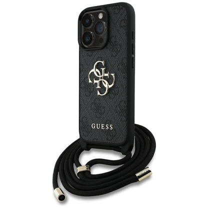 Capa para Apple iPhone 16 Pro, Guess, 4G CBDY Big Logo com Alça de Cordão, Preta