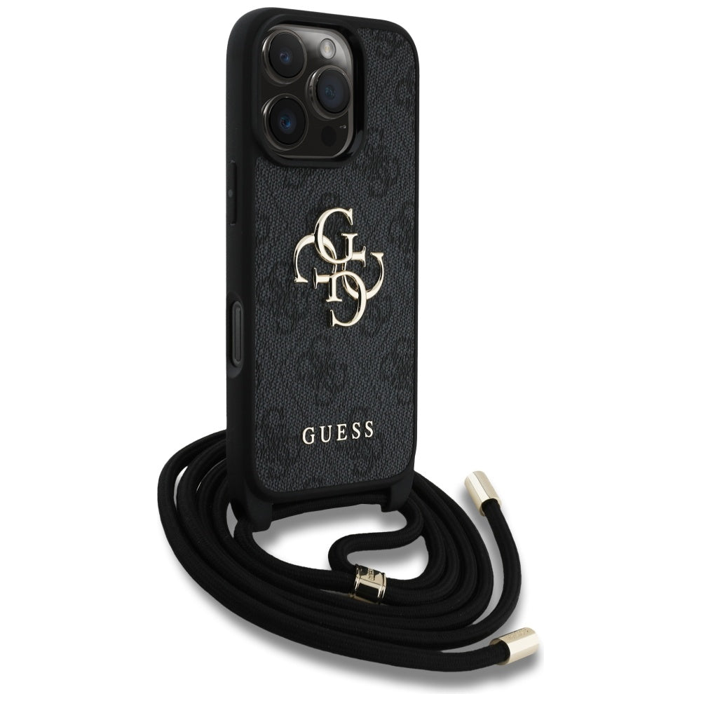 Capa para Apple iPhone 16 Pro, Guess, 4G CBDY Big Logo com Alça de Cordão, Preta