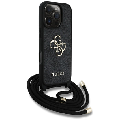 Capa para Apple iPhone 16 Pro, Guess, 4G CBDY Big Logo com Alça de Cordão, Preta