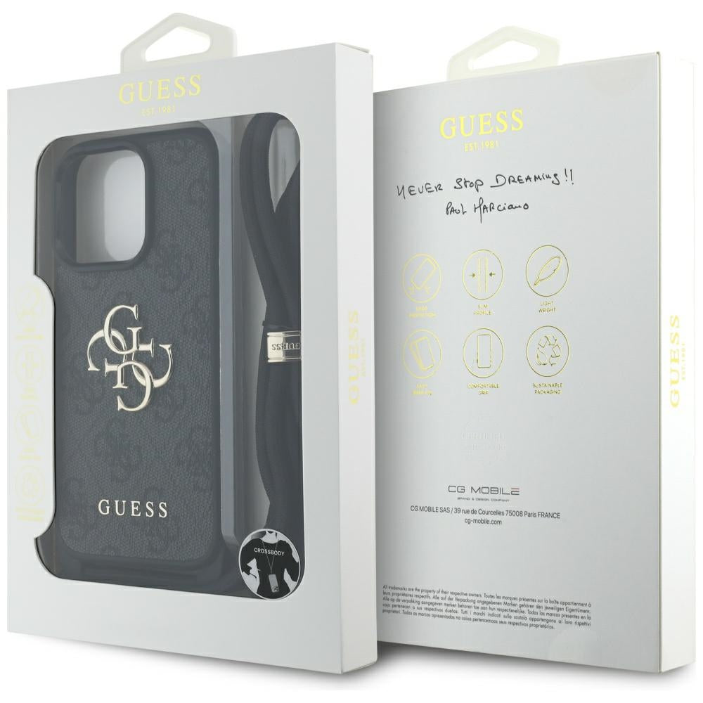 Capa para Apple iPhone 16 Pro, Guess, 4G CBDY Big Logo com Alça de Cordão, Preta