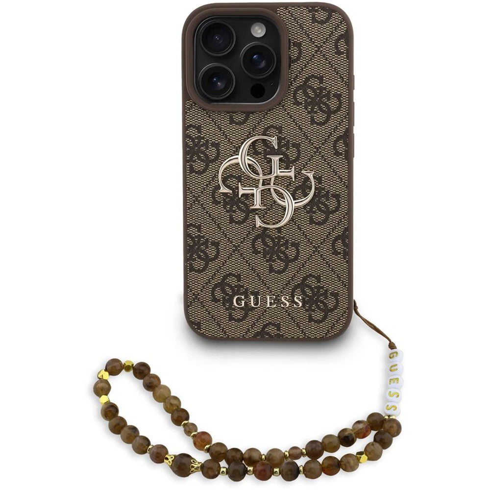 Capa para Apple iPhone 16 Pro, Guess, 4G Classic Logo com Alça, Marrom