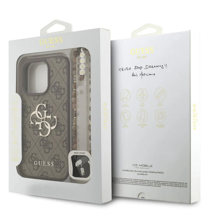 Capa para Apple iPhone 16 Pro, Guess, 4G Classic Logo com Alça, Marrom