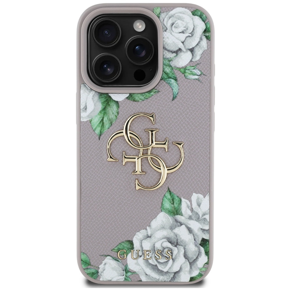 Capa para Apple iPhone 16 Pro, Guess, 4G Grained Roses Big Logo, Roxo