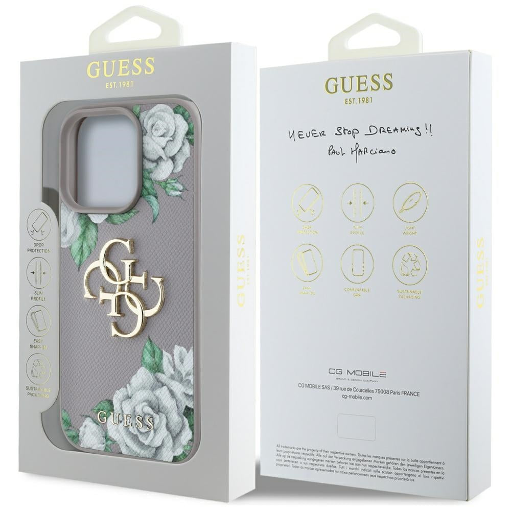 Capa para Apple iPhone 16 Pro, Guess, 4G Grained Roses Big Logo, Roxo
