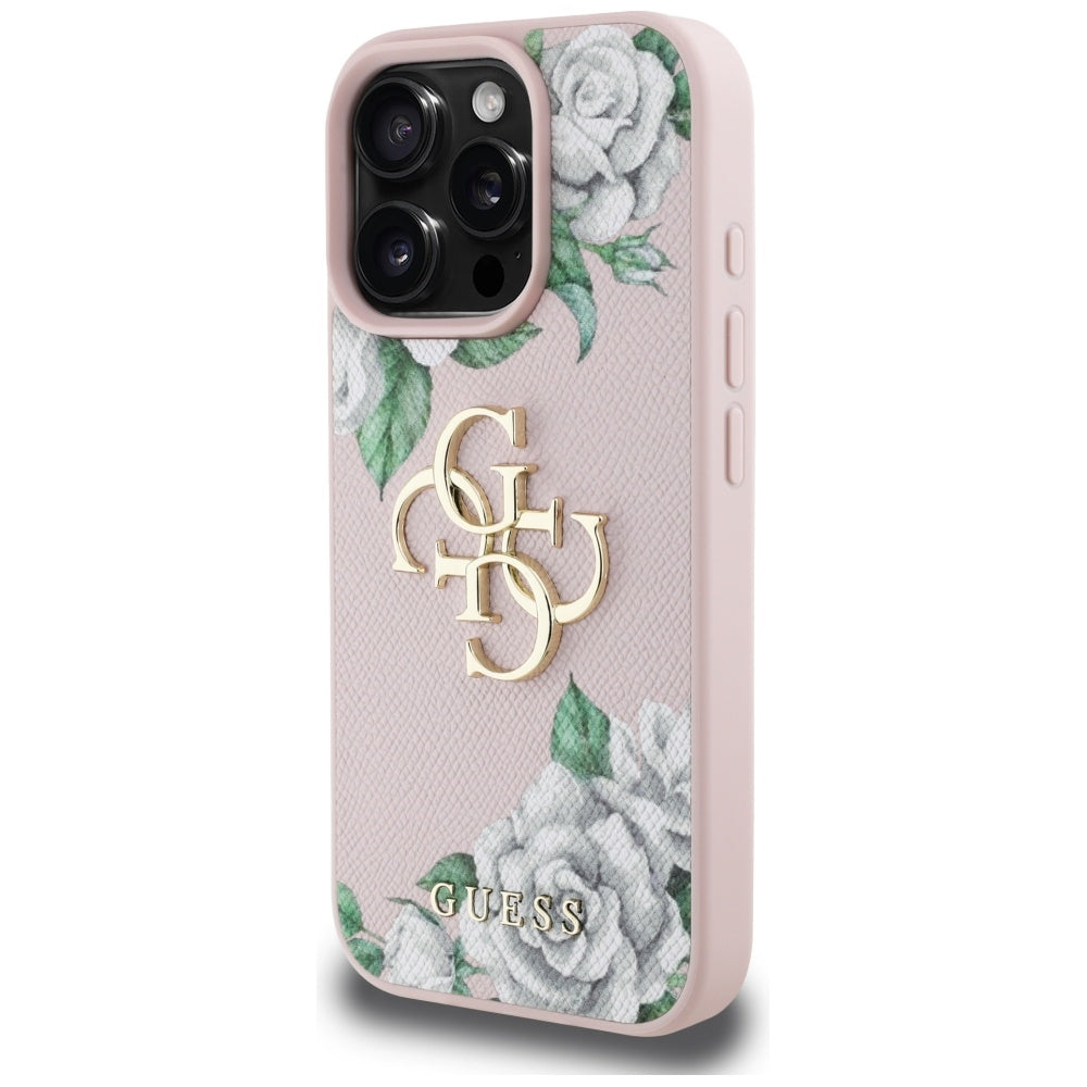 Capa para Apple iPhone 16 Pro, Guess, 4G Grained Roses Big Logo, Rosa