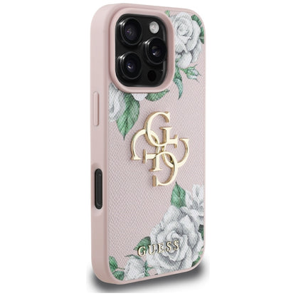 Capa para Apple iPhone 16 Pro, Guess, 4G Grained Roses Big Logo, Rosa