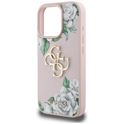 Capa para Apple iPhone 16 Pro, Guess, 4G Grained Roses Big Logo, Rosa