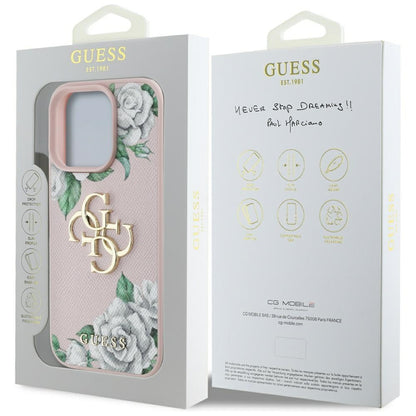 Capa para Apple iPhone 16 Pro, Guess, 4G Grained Roses Big Logo, Rosa