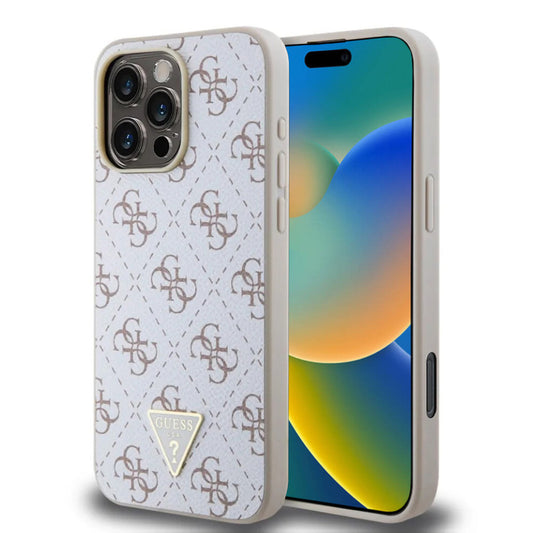 Capa para Apple iPhone 16 Pro, Guess, Logo Triângulo 4G, Branca
