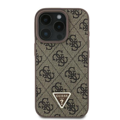 Capa para Apple iPhone 16 Pro, Guess, 4G Triangle Strass, Marrom