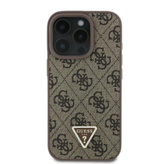 Capa para Apple iPhone 16 Pro, Guess, 4G Triangle Strass, Marrom