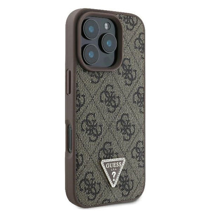 Capa para Apple iPhone 16 Pro, Guess, 4G Triangle Strass, Marrom