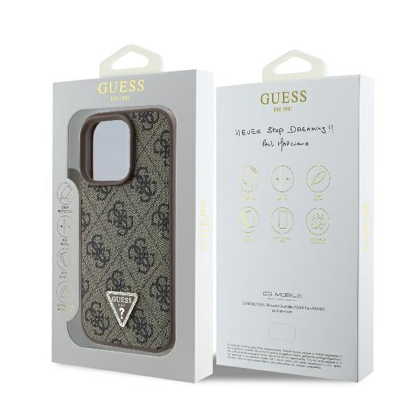 Capa para Apple iPhone 16 Pro, Guess, 4G Triangle Strass, Marrom