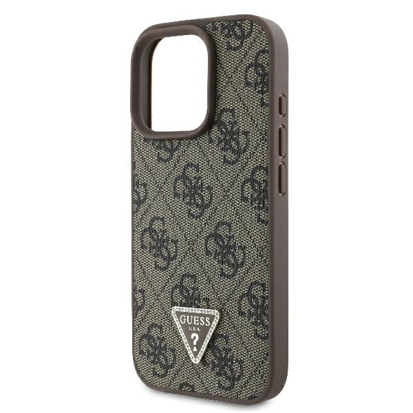 Capa para Apple iPhone 16 Pro, Guess, 4G Triangle Strass, Marrom
