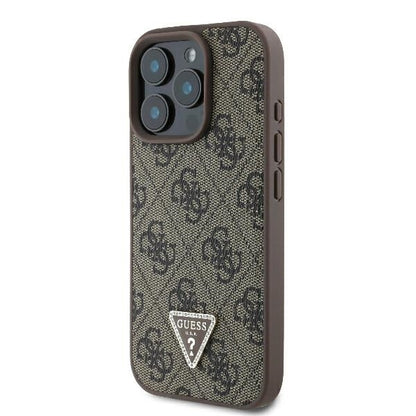 Case for Apple iPhone 16 Pro, Guess, Crossbody 4G Triangle Strass, Brown