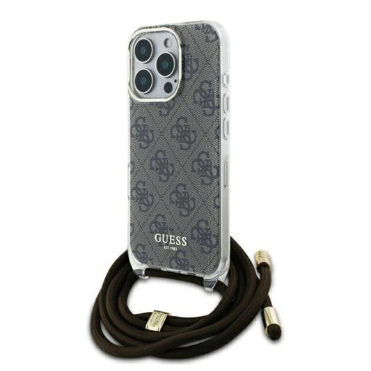 Capa para Apple iPhone 16 Pro, Guess, Crossbody Cord 4G Print, Castanho