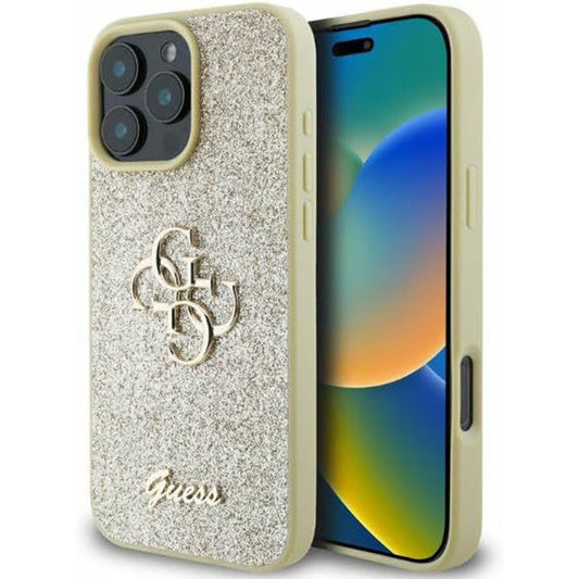 Capa para Apple iPhone 16 Pro, Guess, Fixed Glitter Big 4G, Dourada