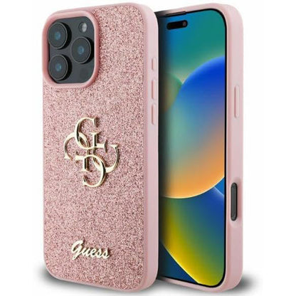 Capa para Apple iPhone 16 Pro, Guess, Fixed Glitter Big 4G, Rosa