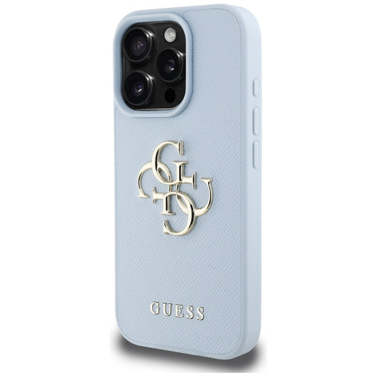 Capa para Apple iPhone 16 Pro, Guess, Grained Big 4G Logo Small Classic Logo, Azul