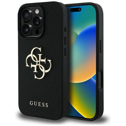 Capa para Apple iPhone 16 Pro, Guess, Grained Big 4G Logo Small Classic Logo, Preta