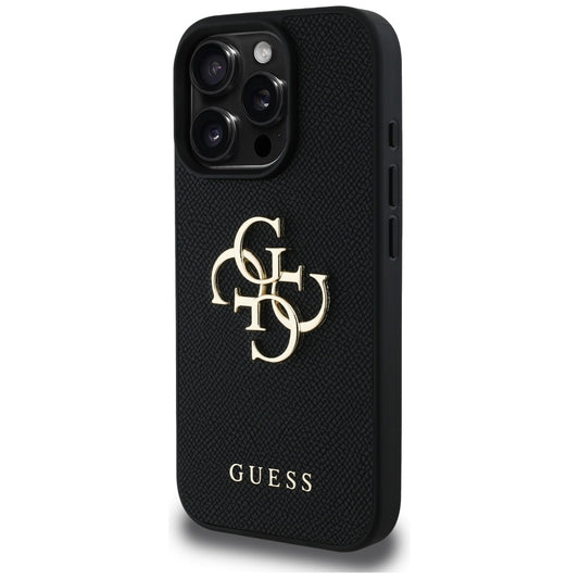 Capa para Apple iPhone 16 Pro, Guess, Grained Big 4G Logo Small Classic Logo, Preta