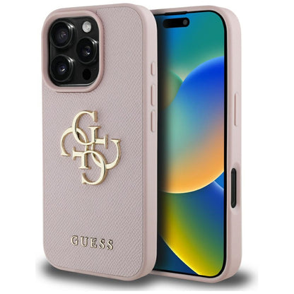 Case for Apple iPhone 16 Pro, Guess, Grained Big 4G Logo Small Classic Logo, Pink