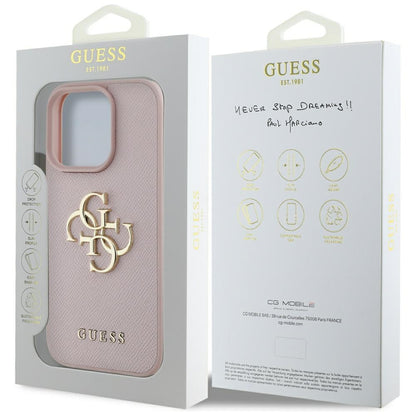 Case for Apple iPhone 16 Pro, Guess, Grained Big 4G Logo Small Classic Logo, Pink