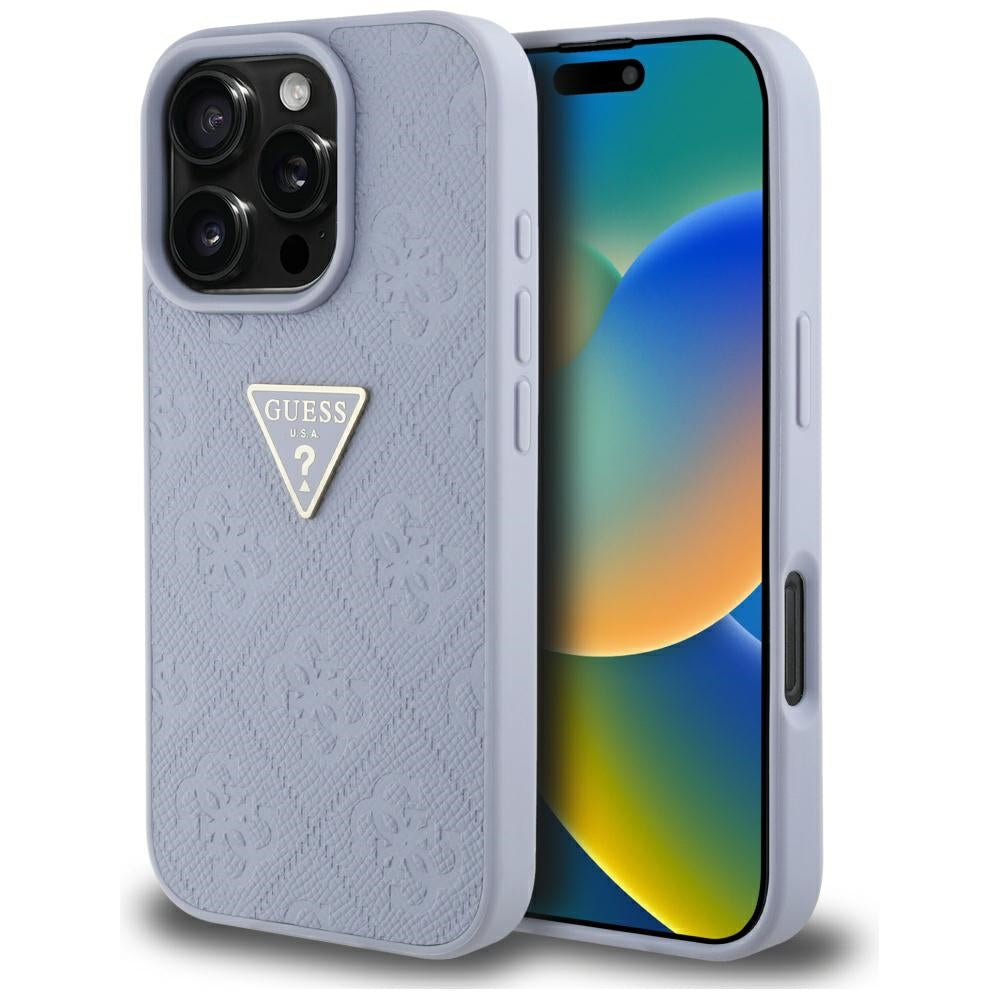 Capa para Apple iPhone 16 Pro, Guess, Hot Stamp 4G Pattern Triangle Logo, Lilás Claro.