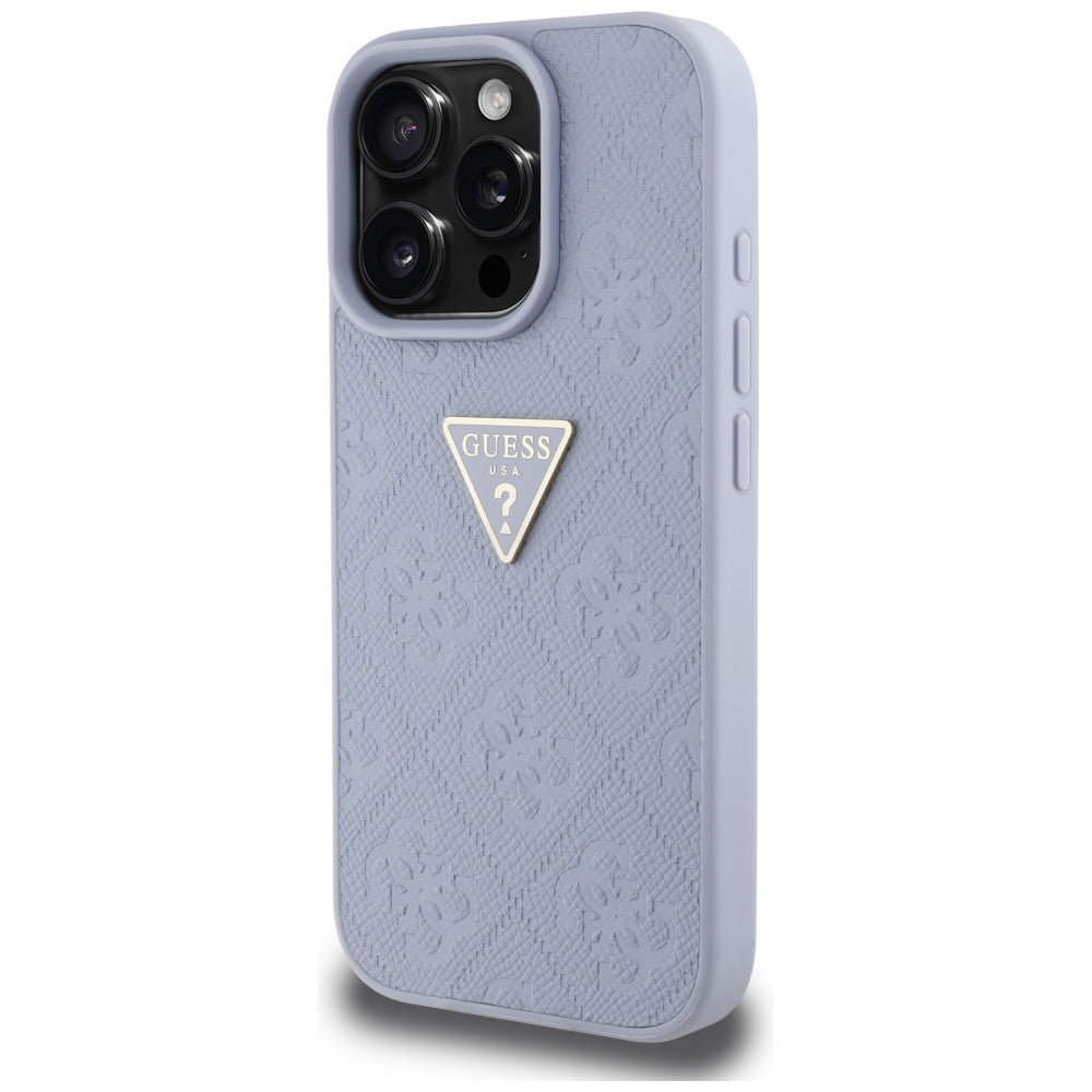 Capa para Apple iPhone 16 Pro, Guess, Hot Stamp 4G Pattern Triangle Logo, Lilás Claro.