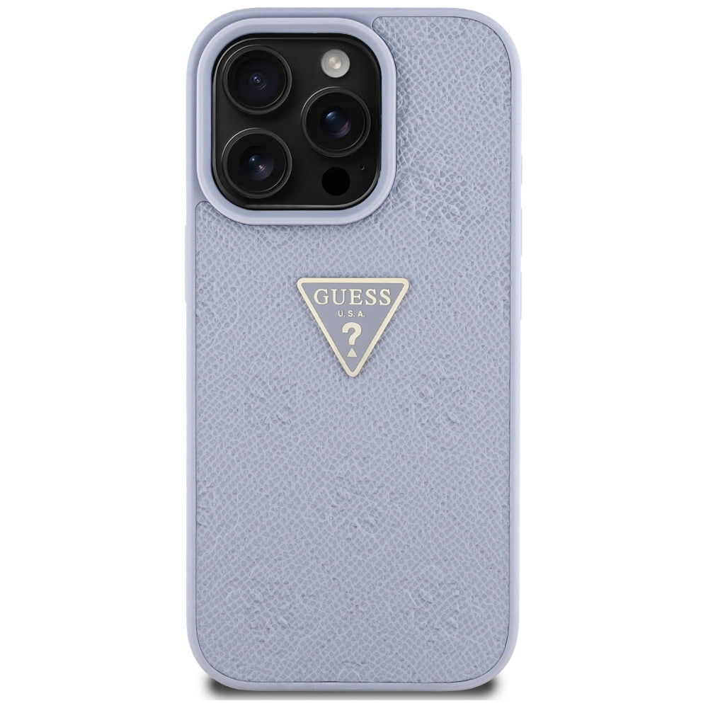 Capa para Apple iPhone 16 Pro, Guess, Hot Stamp 4G Pattern Triangle Logo, Lilás Claro.