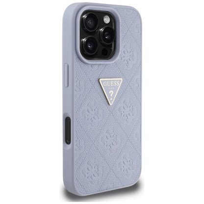 Capa para Apple iPhone 16 Pro, Guess, Hot Stamp 4G Pattern Triangle Logo, Lilás Claro.