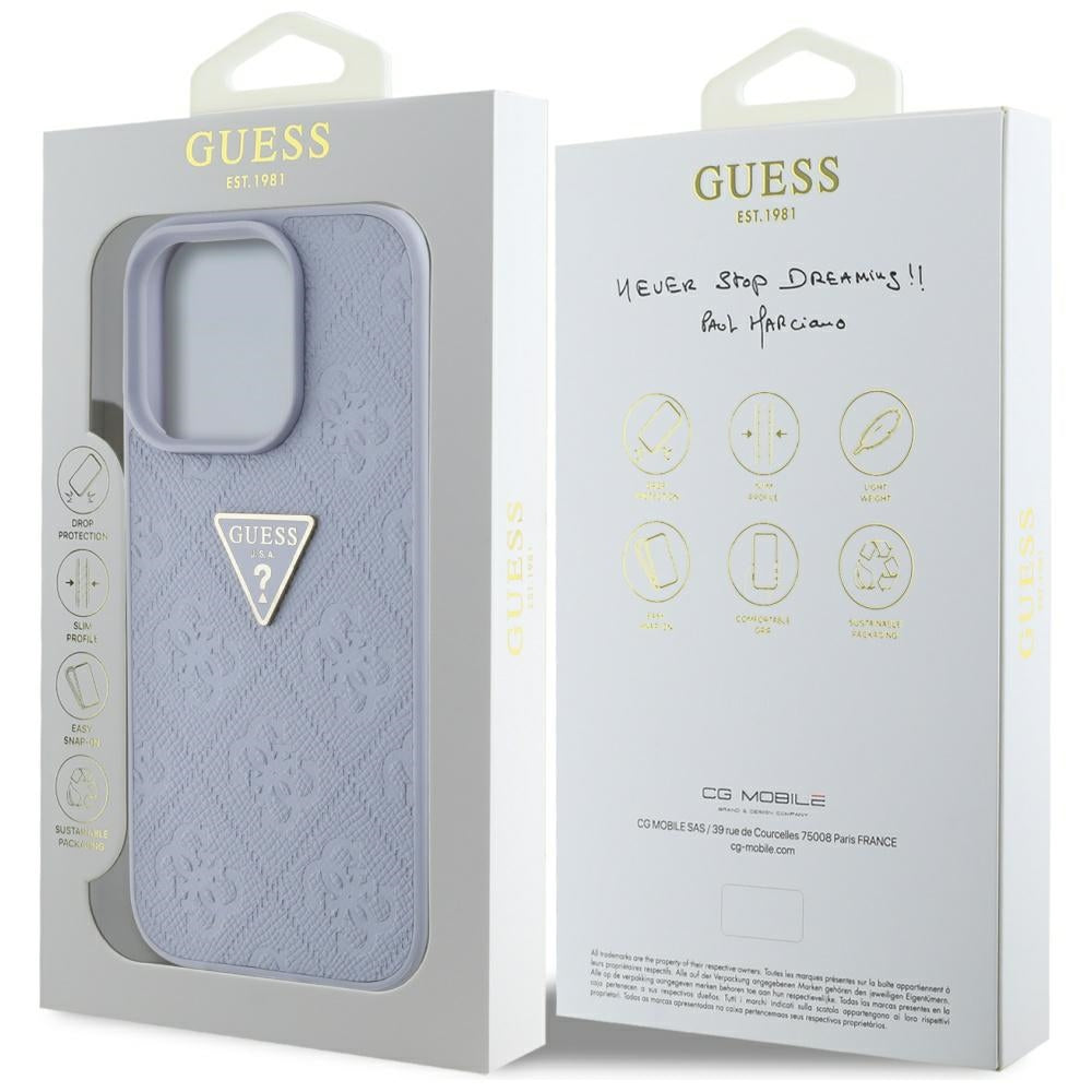 Capa para Apple iPhone 16 Pro, Guess, Hot Stamp 4G Pattern Triangle Logo, Lilás Claro.