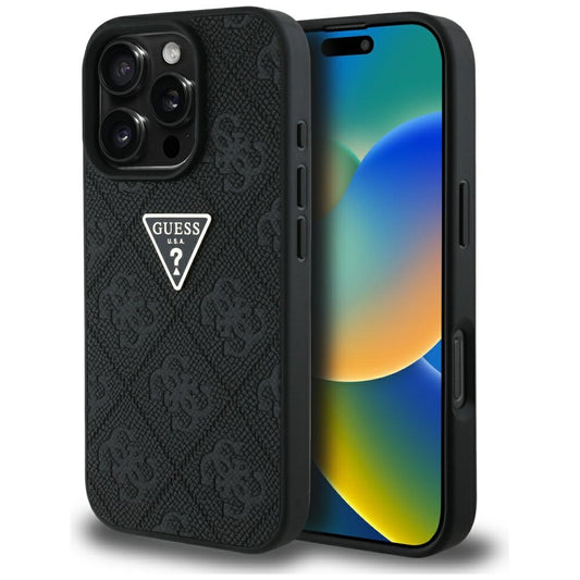 Capa para Apple iPhone 16 Pro, Guess, Hot Stamp 4G Pattern Triangle Logo, Preta