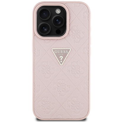 Capa para Apple iPhone 16 Pro, Guess, Hot Stamp 4G Pattern Triangle Logo, Rosa