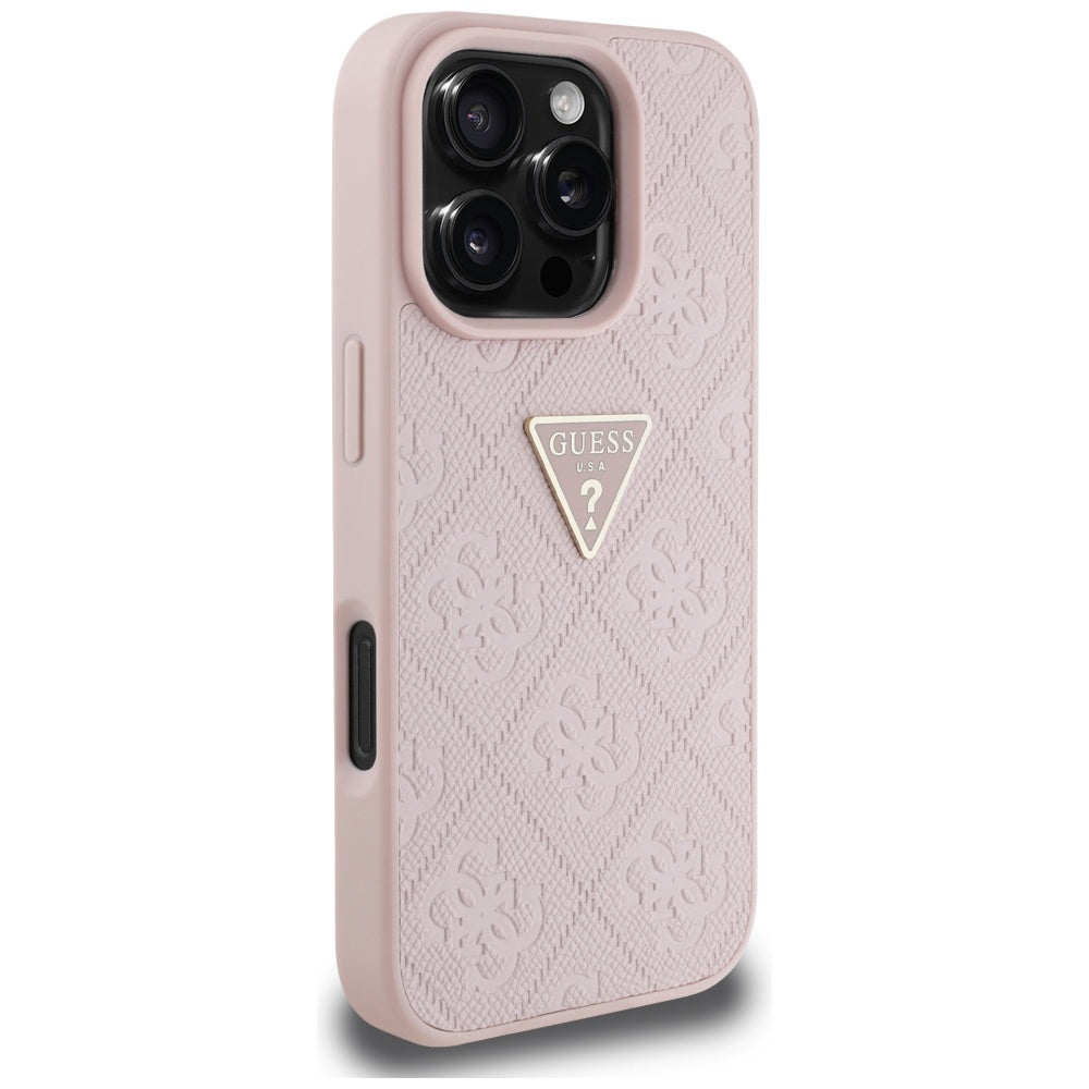 Capa para Apple iPhone 16 Pro, Guess, Hot Stamp 4G Pattern Triangle Logo, Rosa