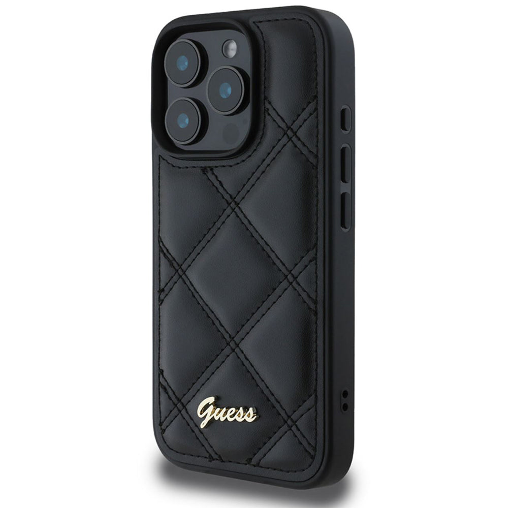 Capa para Apple iPhone 16 Pro, Guess, Quilted Metal Logo, Preta