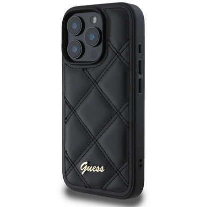 Capa para Apple iPhone 16 Pro, Guess, Quilted Metal Logo, Preta