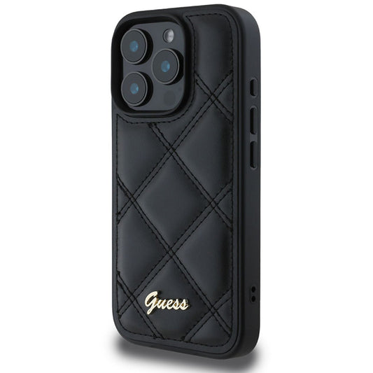 Capa para Apple iPhone 16 Pro, Guess, Quilted Metal Logo, Preta