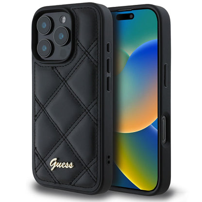 Capa para Apple iPhone 16 Pro, Guess, Quilted Metal Logo, Preta