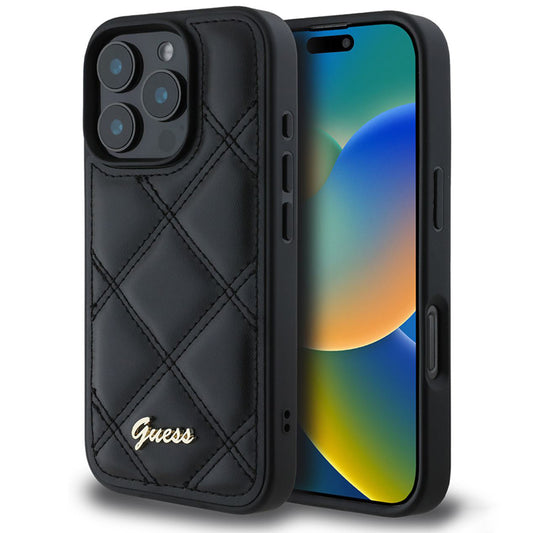 Capa para Apple iPhone 16 Pro, Guess, Quilted Metal Logo, Preta