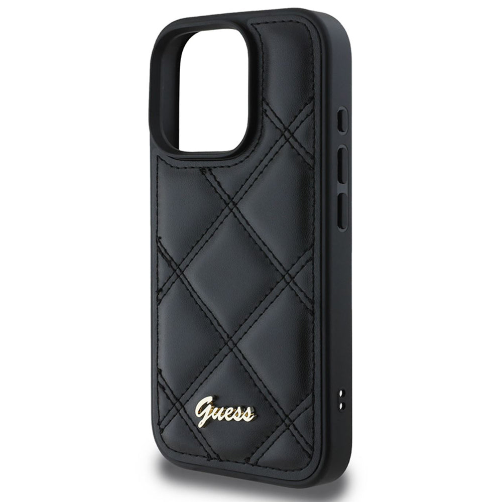 Capa para Apple iPhone 16 Pro, Guess, Quilted Metal Logo, Preta