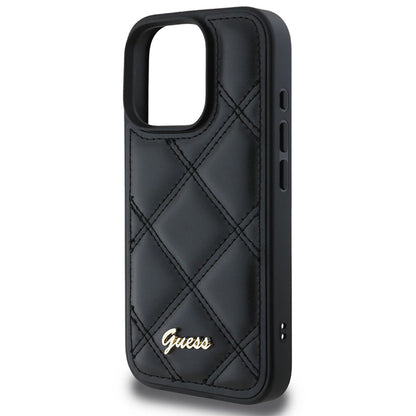 Capa para Apple iPhone 16 Pro, Guess, Quilted Metal Logo, Preta