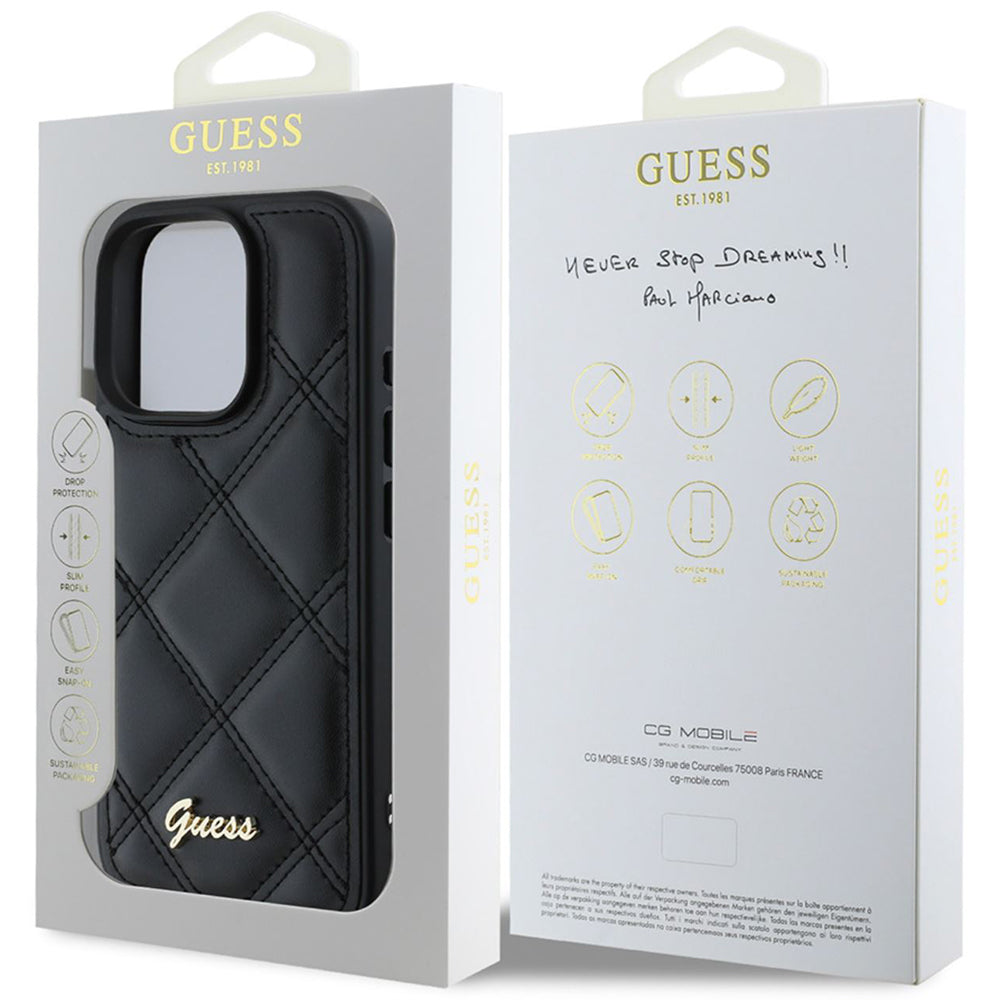 Capa para Apple iPhone 16 Pro, Guess, Quilted Metal Logo, Preta