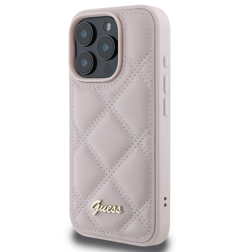 Case for Apple iPhone 16 Pro, Guess, Quilted Metal Logo, Pink