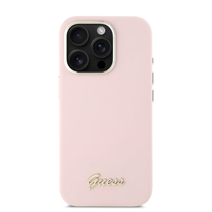 Capa para Apple iPhone 16 Pro, Guess, Script Metal Logo & Frame, Rosa